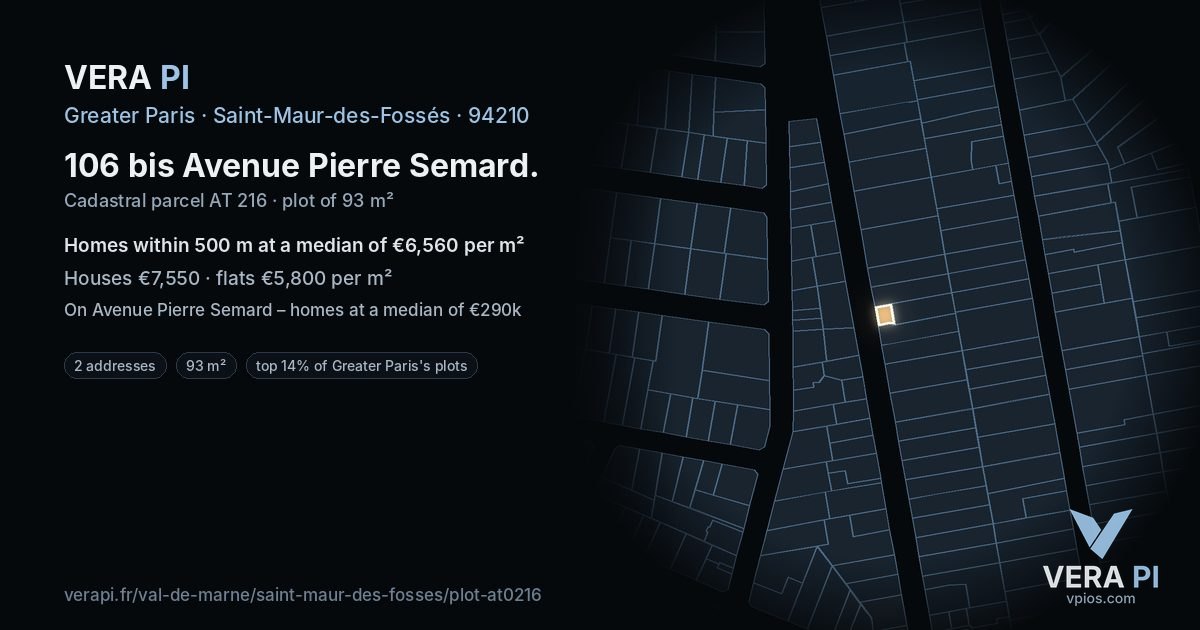 106 bis Avenue Pierre Semard, Saint-Maur-des-Fossés at night – the plot lit, the parcels around coloured by the prices near them
