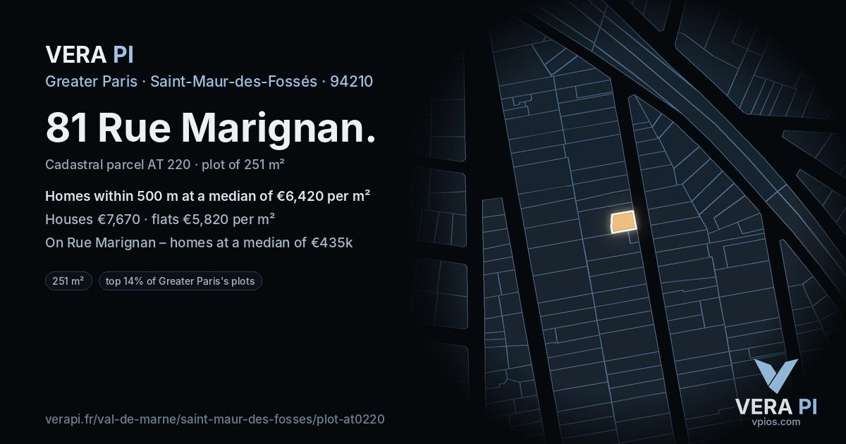 81 Rue Marignan, Saint-Maur-des-Fossés at night – the plot lit, the parcels around coloured by the prices near them