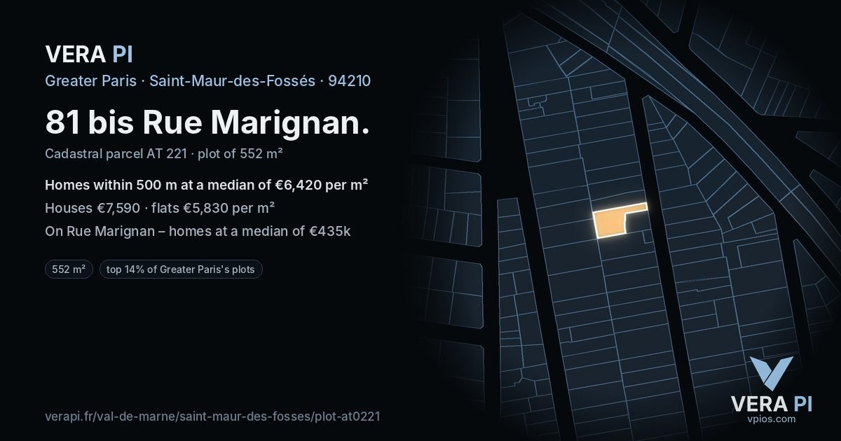 81 bis Rue Marignan, Saint-Maur-des-Fossés at night – the plot lit, the parcels around coloured by the prices near them