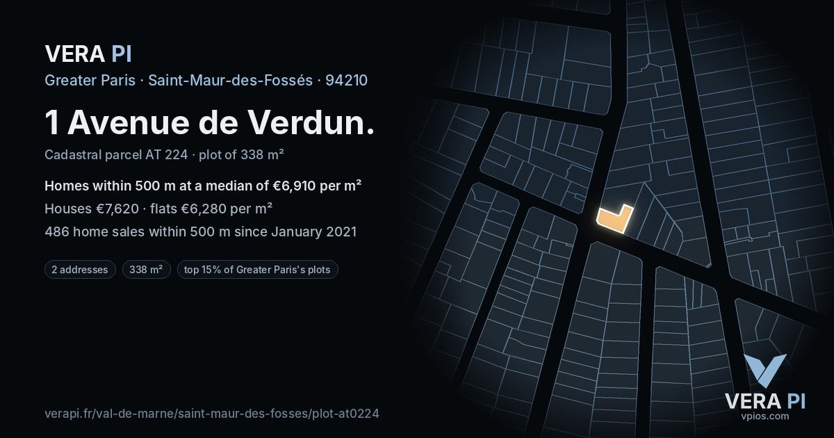 1 Avenue de Verdun, Saint-Maur-des-Fossés at night – the plot lit, the parcels around coloured by the prices near them