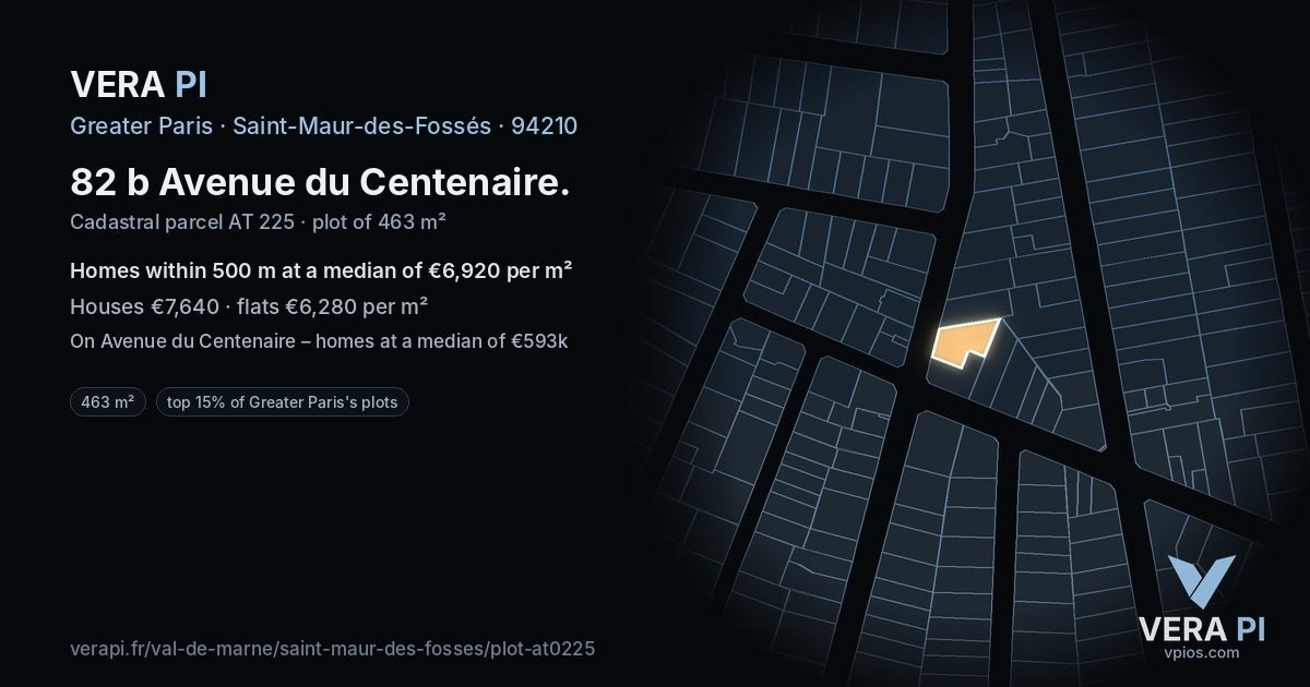 82 b Avenue du Centenaire, Saint-Maur-des-Fossés at night – the plot lit, the parcels around coloured by the prices near them