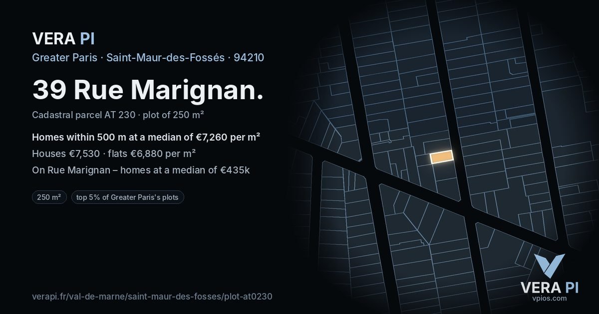 39 Rue Marignan, Saint-Maur-des-Fossés at night – the plot lit, the parcels around coloured by the prices near them