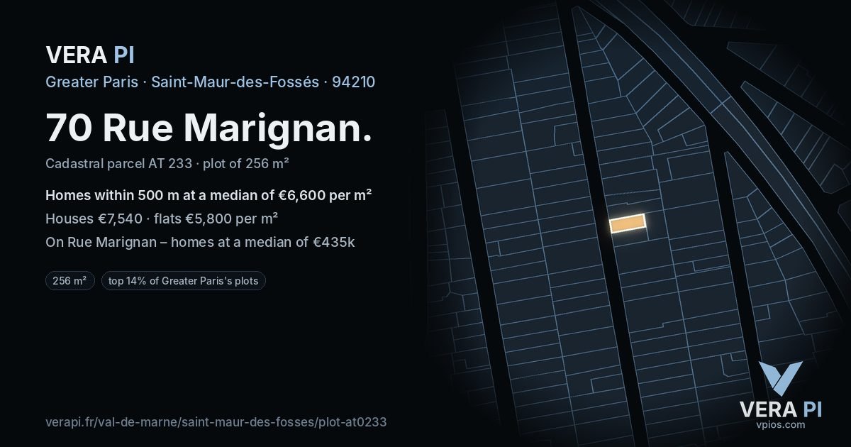 70 Rue Marignan, Saint-Maur-des-Fossés at night – the plot lit, the parcels around coloured by the prices near them