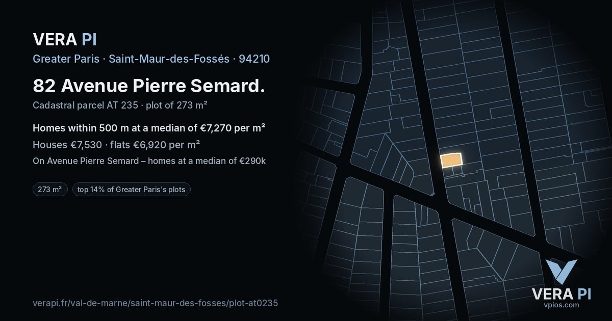 82 Avenue Pierre Semard, Saint-Maur-des-Fossés at night – the plot lit, the parcels around coloured by the prices near them