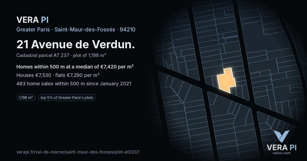 21 Avenue de Verdun, Saint-Maur-des-Fossés at night – the plot lit, the parcels around coloured by the prices near them
