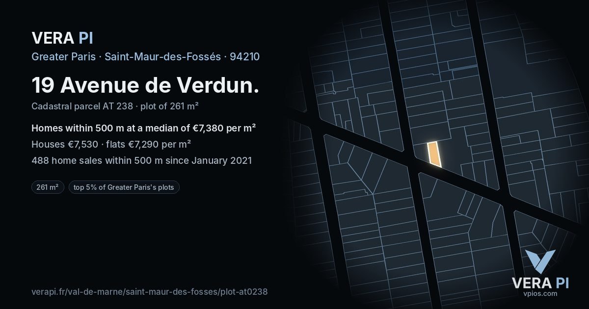 19 Avenue de Verdun, Saint-Maur-des-Fossés at night – the plot lit, the parcels around coloured by the prices near them