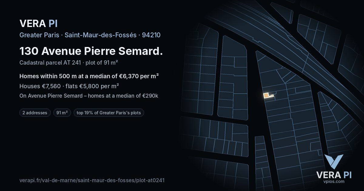 130 Avenue Pierre Semard, Saint-Maur-des-Fossés at night – the plot lit, the parcels around coloured by the prices near them