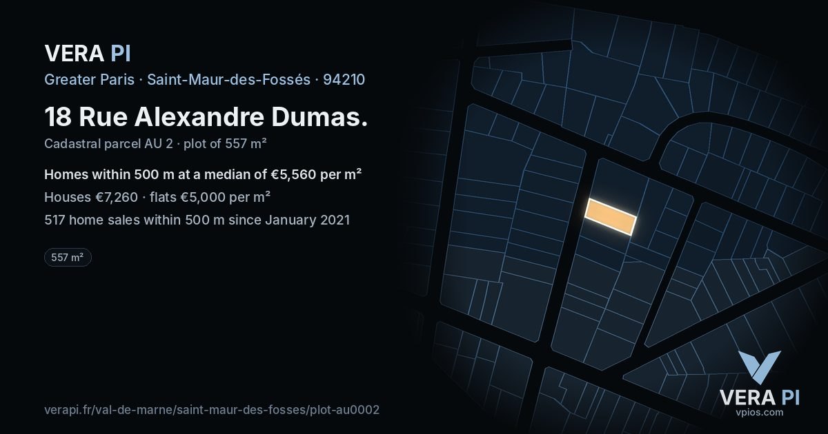 18 Rue Alexandre Dumas, Saint-Maur-des-Fossés at night – the plot lit, the parcels around coloured by the prices near them