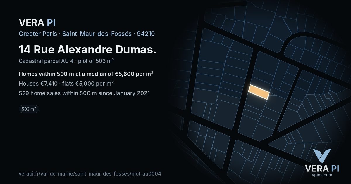 14 Rue Alexandre Dumas, Saint-Maur-des-Fossés at night – the plot lit, the parcels around coloured by the prices near them
