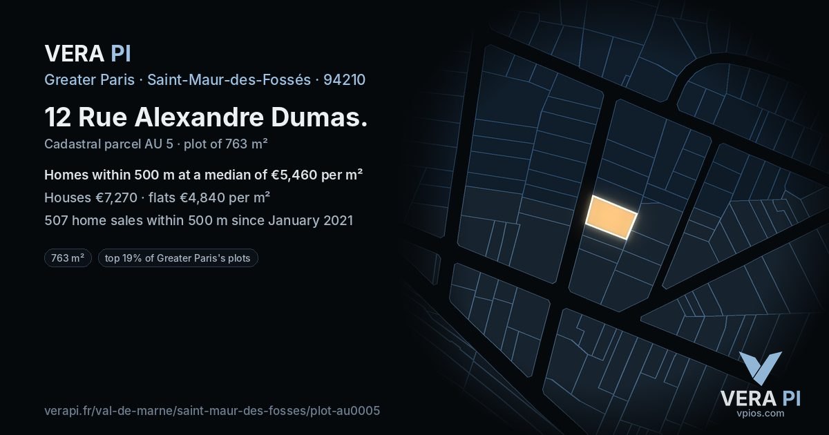 12 Rue Alexandre Dumas, Saint-Maur-des-Fossés at night – the plot lit, the parcels around coloured by the prices near them