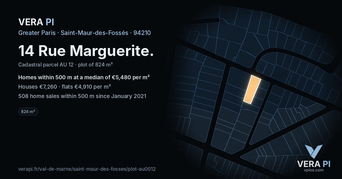 14 Rue Marguerite, Saint-Maur-des-Fossés at night – the plot lit, the parcels around coloured by the prices near them
