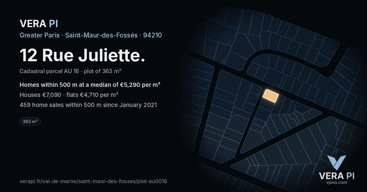 12 Rue Juliette, Saint-Maur-des-Fossés at night – the plot lit, the parcels around coloured by the prices near them