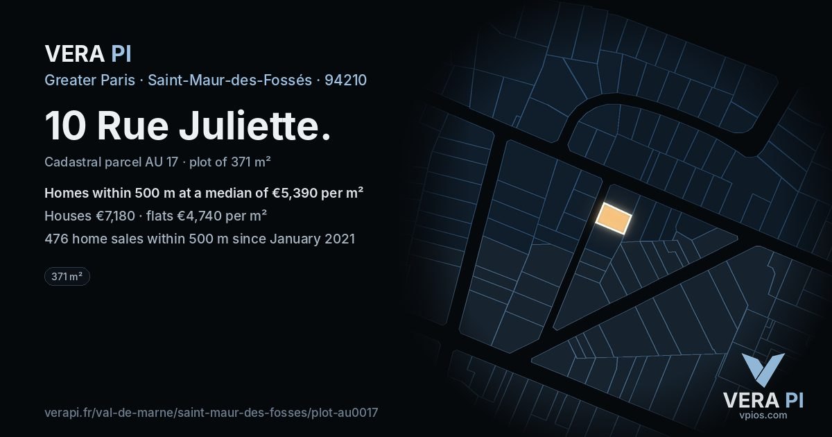 10 Rue Juliette, Saint-Maur-des-Fossés at night – the plot lit, the parcels around coloured by the prices near them