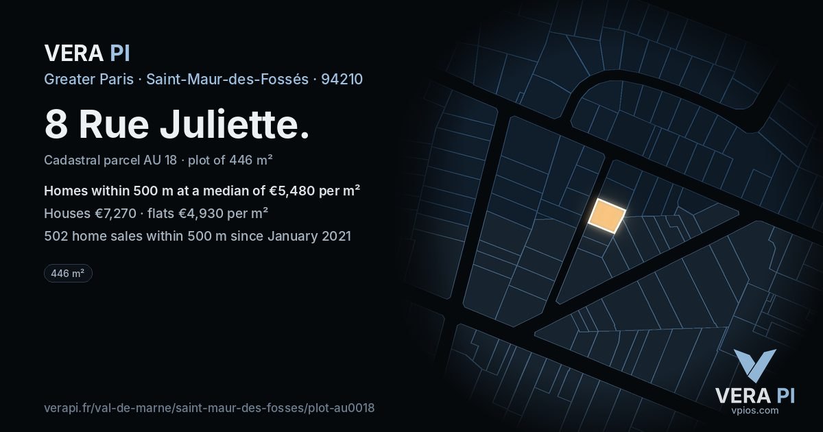8 Rue Juliette, Saint-Maur-des-Fossés at night – the plot lit, the parcels around coloured by the prices near them