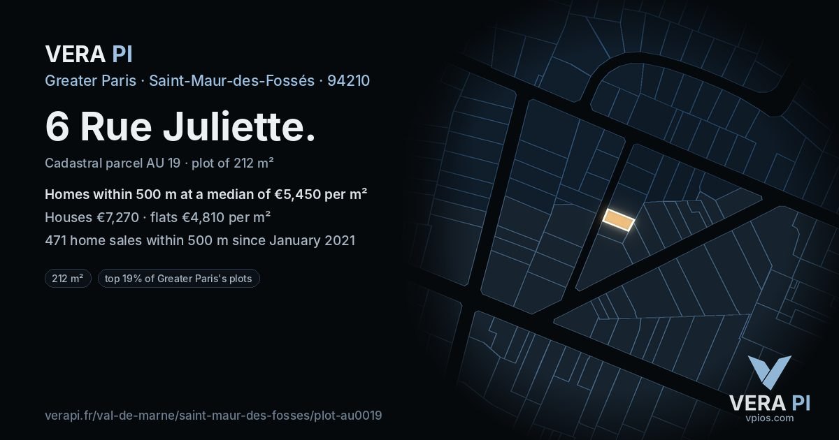 6 Rue Juliette, Saint-Maur-des-Fossés at night – the plot lit, the parcels around coloured by the prices near them