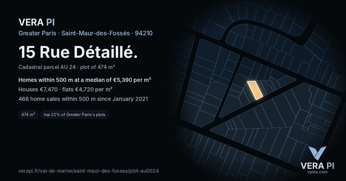 15 Rue Détaillé, Saint-Maur-des-Fossés at night – the plot lit, the parcels around coloured by the prices near them