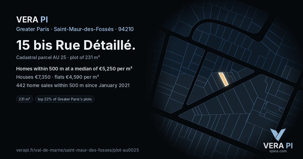 15 bis Rue Détaillé, Saint-Maur-des-Fossés at night – the plot lit, the parcels around coloured by the prices near them