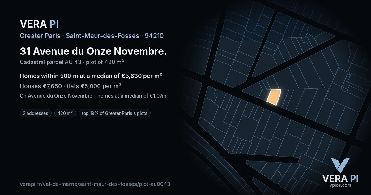 31 Avenue du Onze Novembre, Saint-Maur-des-Fossés at night – the plot lit, the parcels around coloured by the prices near them