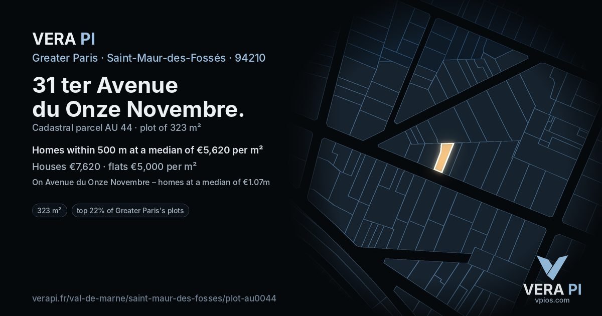 31 ter Avenue du Onze Novembre, Saint-Maur-des-Fossés at night – the plot lit, the parcels around coloured by the prices near them