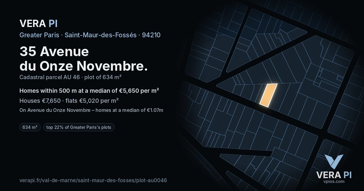 35 Avenue du Onze Novembre, Saint-Maur-des-Fossés at night – the plot lit, the parcels around coloured by the prices near them