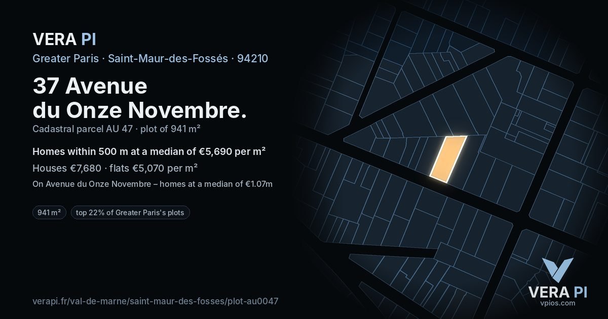 37 Avenue du Onze Novembre, Saint-Maur-des-Fossés at night – the plot lit, the parcels around coloured by the prices near them
