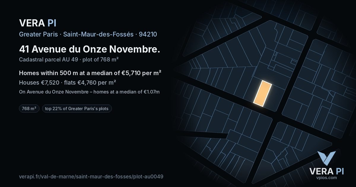 41 Avenue du Onze Novembre, Saint-Maur-des-Fossés at night – the plot lit, the parcels around coloured by the prices near them