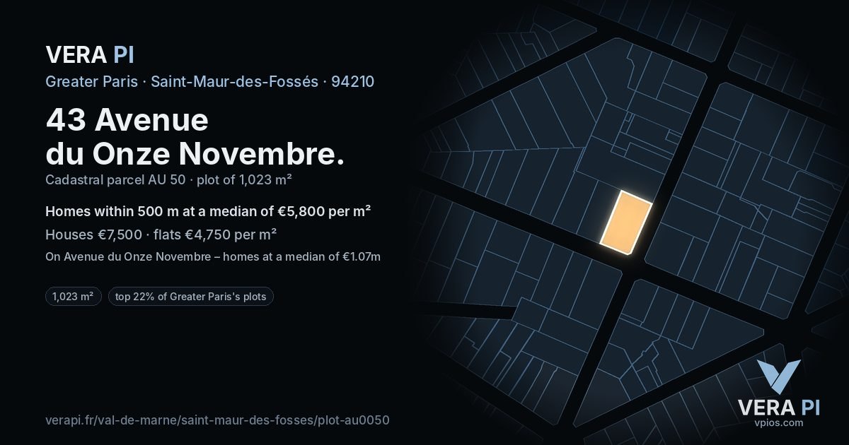 43 Avenue du Onze Novembre, Saint-Maur-des-Fossés at night – the plot lit, the parcels around coloured by the prices near them