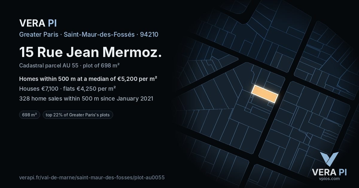 15 Rue Jean Mermoz, Saint-Maur-des-Fossés at night – the plot lit, the parcels around coloured by the prices near them