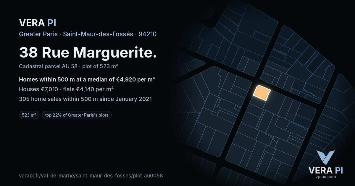 38 Rue Marguerite, Saint-Maur-des-Fossés at night – the plot lit, the parcels around coloured by the prices near them