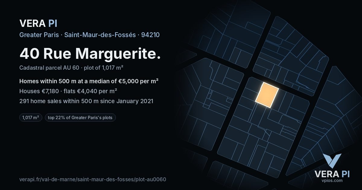 40 Rue Marguerite, Saint-Maur-des-Fossés at night – the plot lit, the parcels around coloured by the prices near them