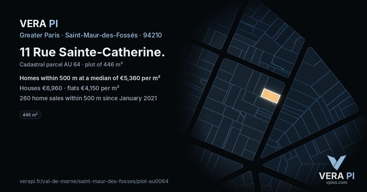 11 Rue Sainte-Catherine, Saint-Maur-des-Fossés at night – the plot lit, the parcels around coloured by the prices near them