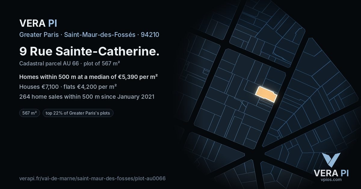 9 Rue Sainte-Catherine, Saint-Maur-des-Fossés at night – the plot lit, the parcels around coloured by the prices near them
