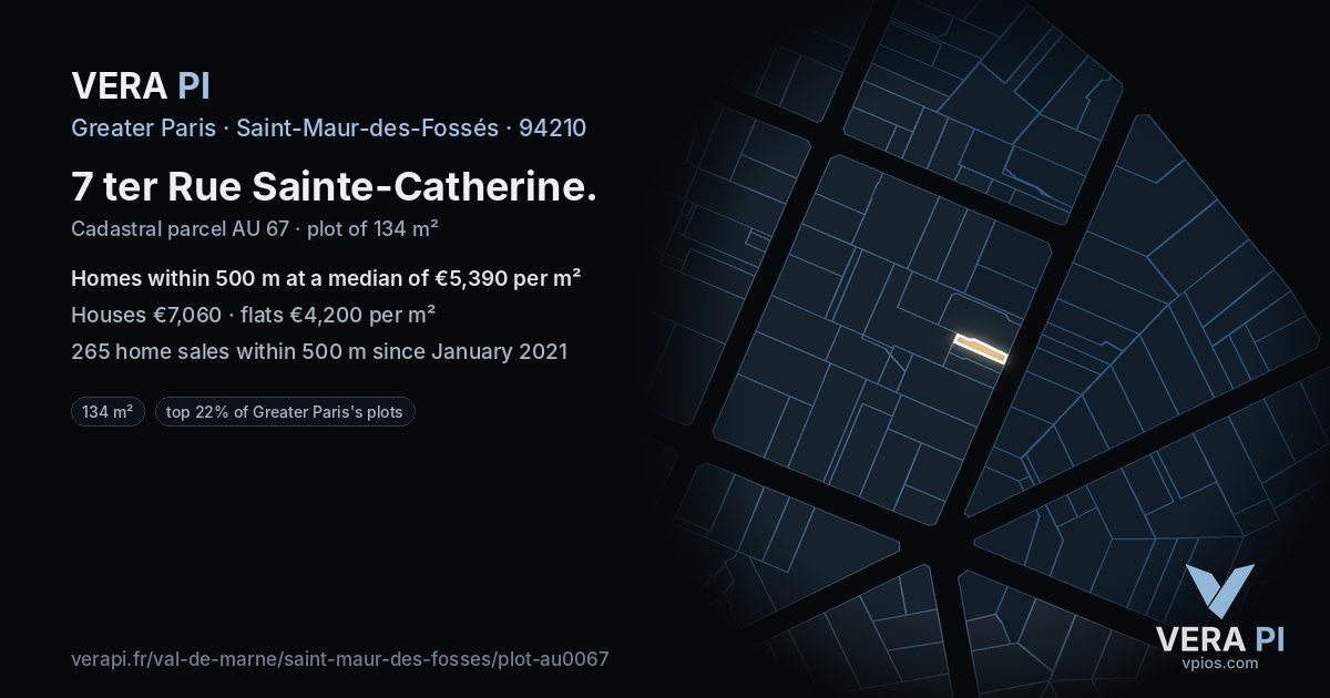 7 ter Rue Sainte-Catherine, Saint-Maur-des-Fossés at night – the plot lit, the parcels around coloured by the prices near them