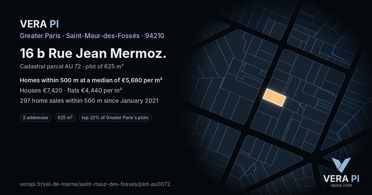 16 b Rue Jean Mermoz, Saint-Maur-des-Fossés at night – the plot lit, the parcels around coloured by the prices near them