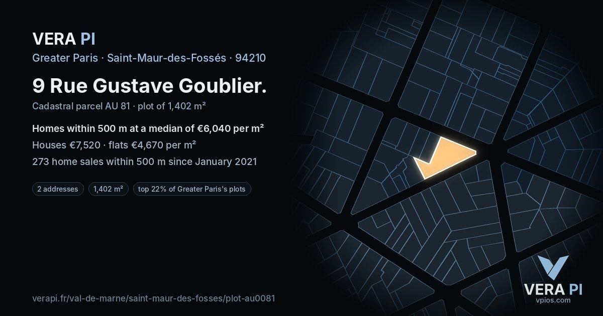 9 Rue Gustave Goublier, Saint-Maur-des-Fossés at night – the plot lit, the parcels around coloured by the prices near them