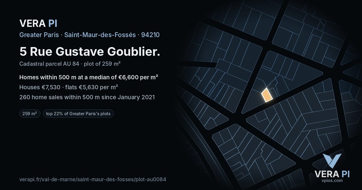 5 Rue Gustave Goublier, Saint-Maur-des-Fossés at night – the plot lit, the parcels around coloured by the prices near them