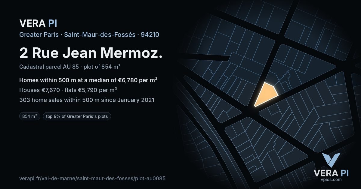 2 Rue Jean Mermoz, Saint-Maur-des-Fossés at night – the plot lit, the parcels around coloured by the prices near them