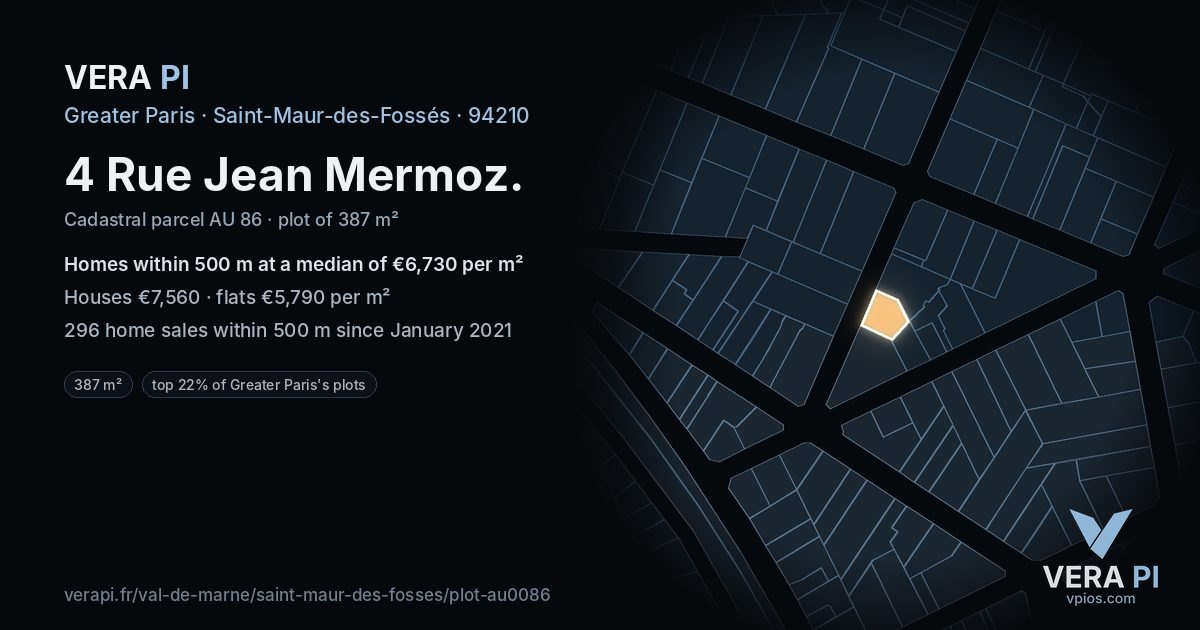 4 Rue Jean Mermoz, Saint-Maur-des-Fossés at night – the plot lit, the parcels around coloured by the prices near them