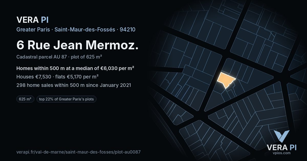 6 Rue Jean Mermoz, Saint-Maur-des-Fossés at night – the plot lit, the parcels around coloured by the prices near them