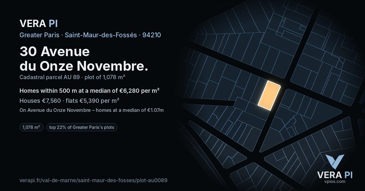 30 Avenue du Onze Novembre, Saint-Maur-des-Fossés at night – the plot lit, the parcels around coloured by the prices near them