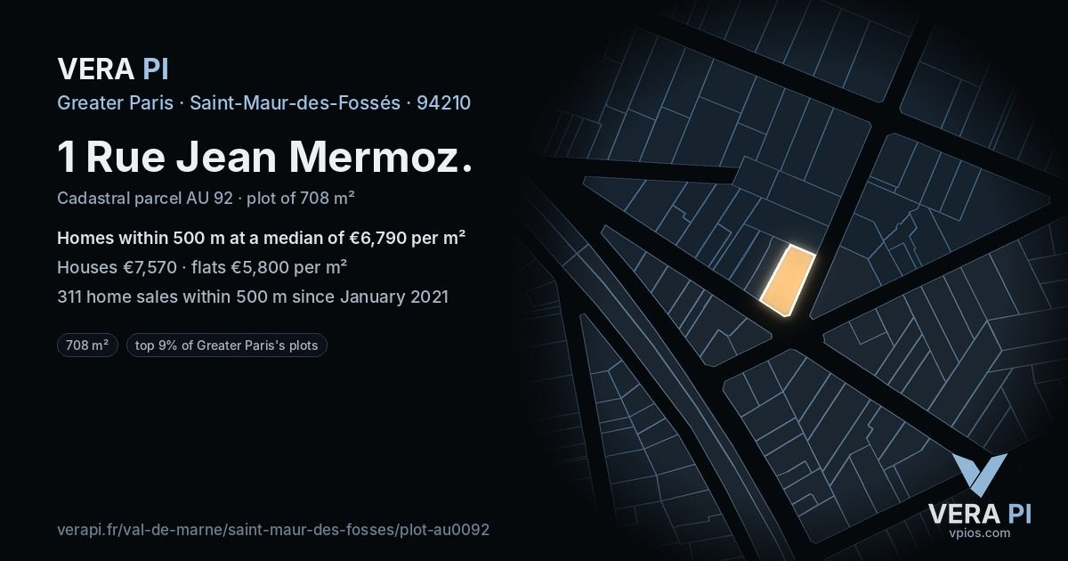1 Rue Jean Mermoz, Saint-Maur-des-Fossés at night – the plot lit, the parcels around coloured by the prices near them