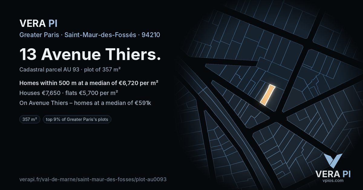 13 Avenue Thiers, Saint-Maur-des-Fossés at night – the plot lit, the parcels around coloured by the prices near them