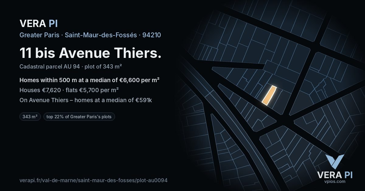 11 bis Avenue Thiers, Saint-Maur-des-Fossés at night – the plot lit, the parcels around coloured by the prices near them