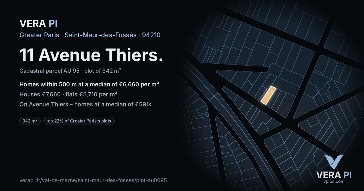11 Avenue Thiers, Saint-Maur-des-Fossés at night – the plot lit, the parcels around coloured by the prices near them