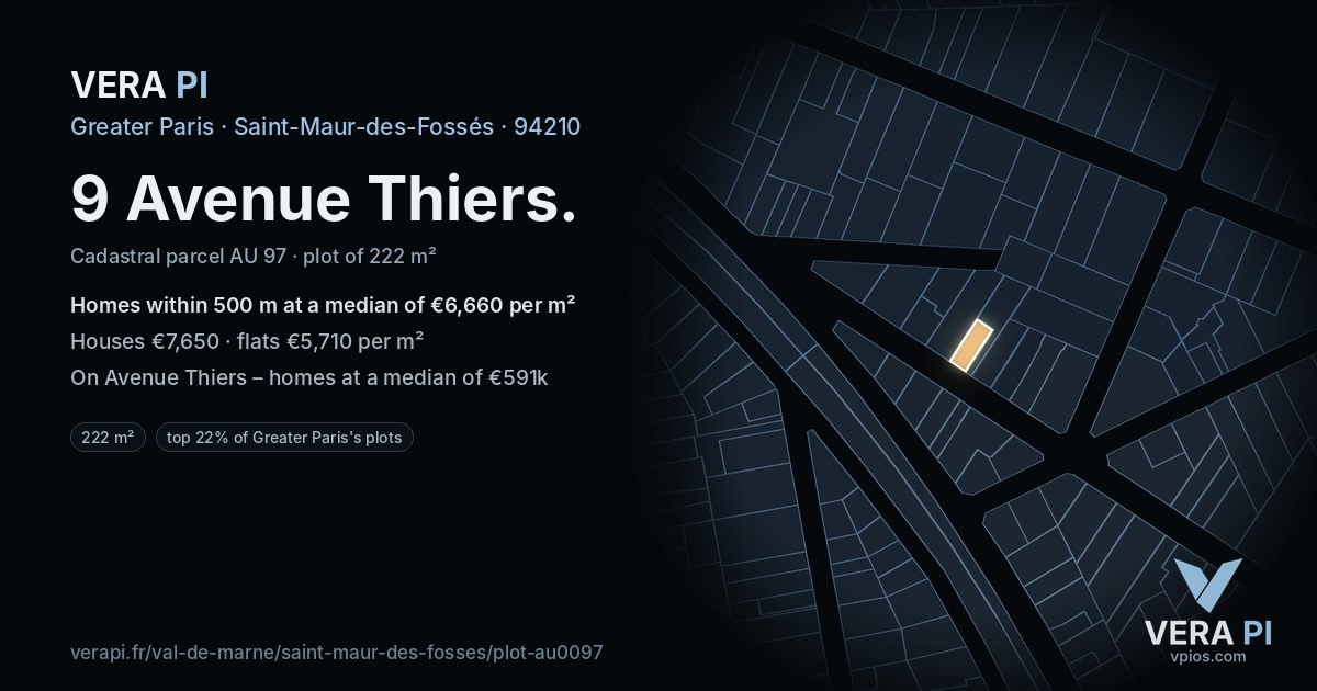 9 Avenue Thiers, Saint-Maur-des-Fossés at night – the plot lit, the parcels around coloured by the prices near them