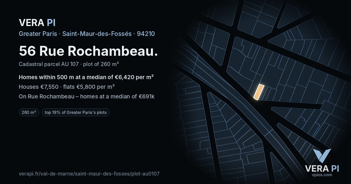56 Rue Rochambeau, Saint-Maur-des-Fossés at night – the plot lit, the parcels around coloured by the prices near them