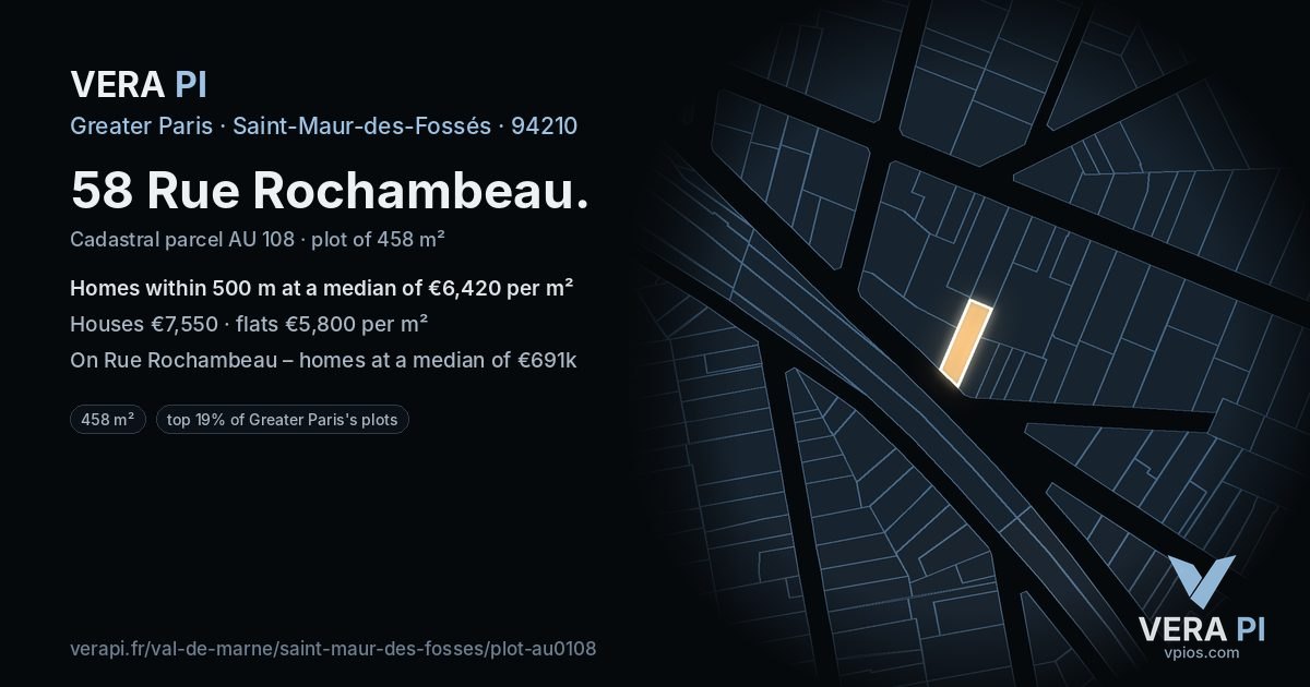 58 Rue Rochambeau, Saint-Maur-des-Fossés at night – the plot lit, the parcels around coloured by the prices near them
