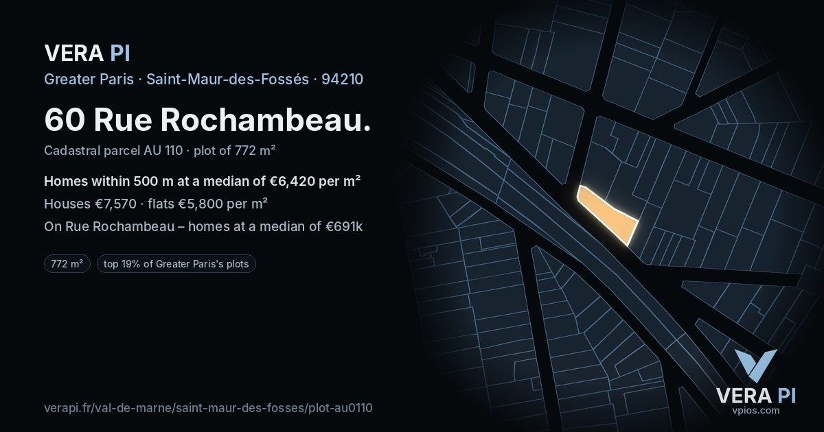 60 Rue Rochambeau, Saint-Maur-des-Fossés at night – the plot lit, the parcels around coloured by the prices near them