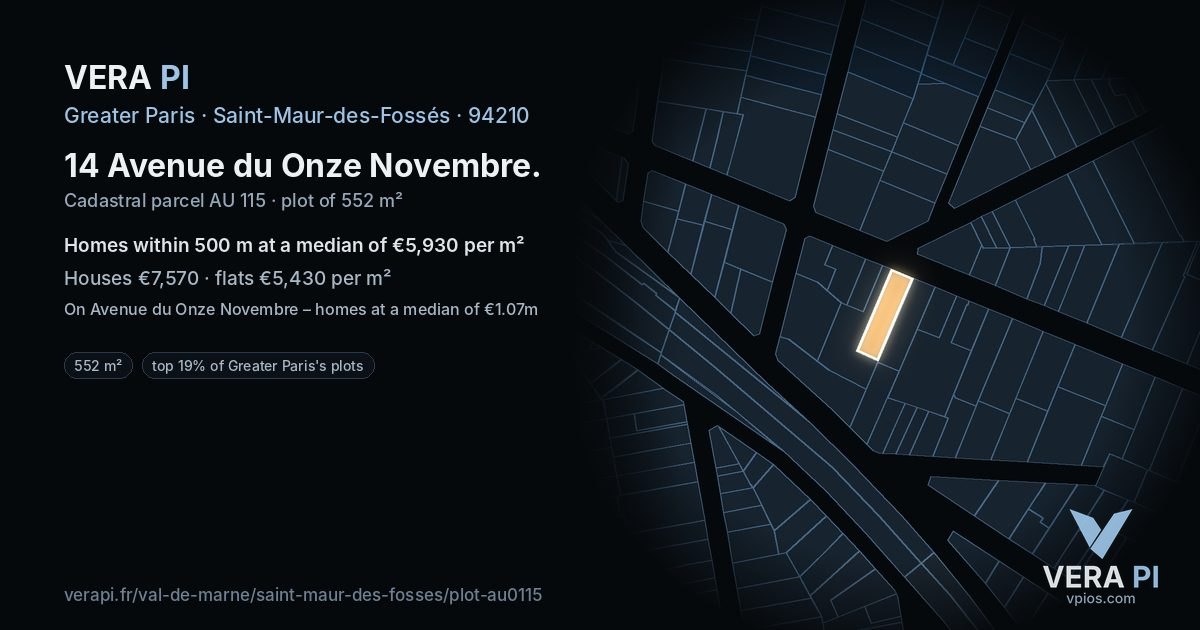 14 Avenue du Onze Novembre, Saint-Maur-des-Fossés at night – the plot lit, the parcels around coloured by the prices near them