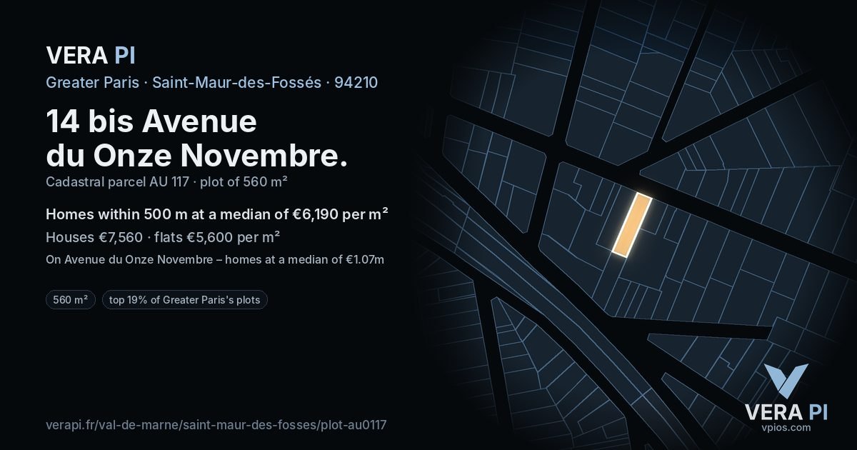14 bis Avenue du Onze Novembre, Saint-Maur-des-Fossés at night – the plot lit, the parcels around coloured by the prices near them